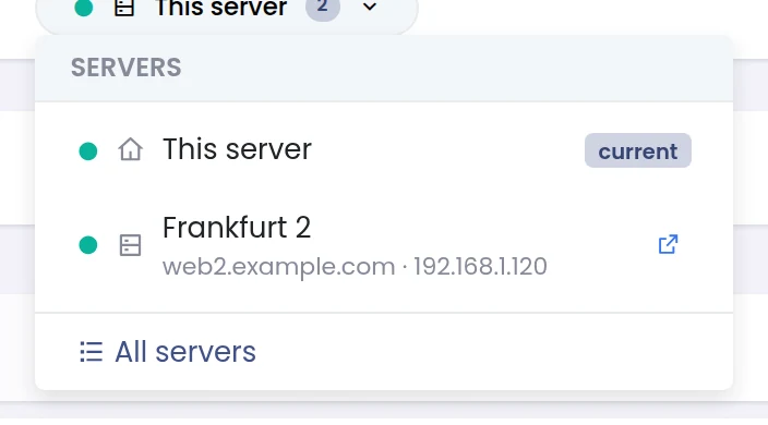 Panelica server switcher listing This server and a connected server